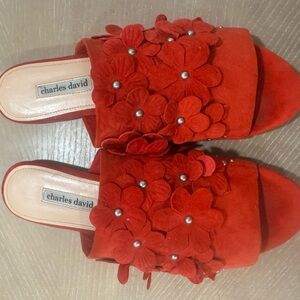Charles David Red Floral Mules